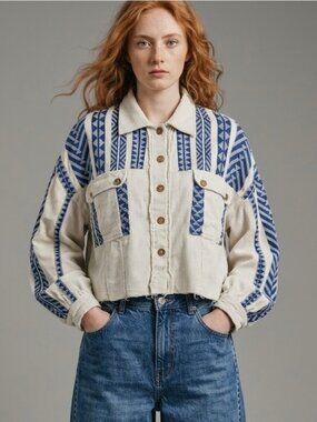 Southwestern Cropped Corduroy Jacket S / M Oversized Cowgirl Grunge